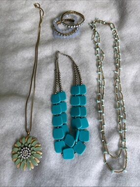 3 Turquoise Statement Bib Necklace and Bracelets